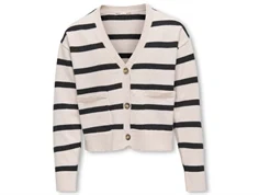 Kids ONLY birch/black stribet v-neck strikcardigan